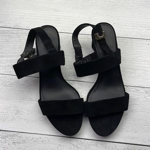 Diane von Furstenberg  Gold Black Link Slingback Sandal Wedges 9